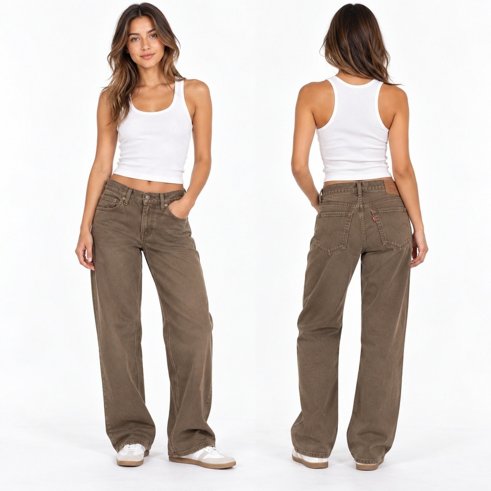 Levis Low Loose Jeans Women 29 Fit 30x30 Brown Denim Baggy Wide Leg 90s Y2K Chic